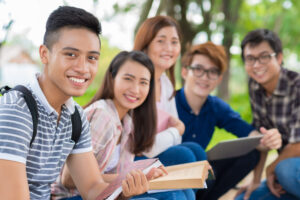 Five Vietnamese students smiling